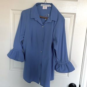 Blue Gretchen Scott button down bell sleeve top- size Medium- New With Tags